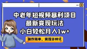 中老年短视频暴利项目最新变现玩法，小白轻松月入1w