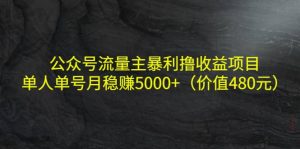 公众号流量主暴利撸收益项目，单人单号月稳赚5000 （价值480元）