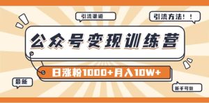 【某公众号变现营第二期】0成本日涨粉1000 让你月赚10W （8月24号更新）