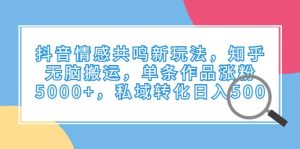 抖音情感共鸣新玩法，知乎无脑搬运，单条作品涨粉5000 ，私域转化日入500