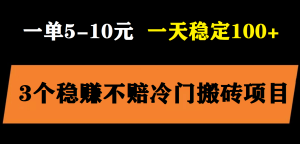 3个最新稳定的冷门搬砖项目，小白无脑照抄当日变现日入过百