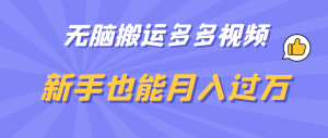 无脑搬运多多视频，新手也能月入过万