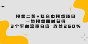 视频二剪 抖音中视频项目：一条视频获得3个平台流量分成 收益250% 价值4980