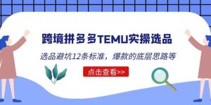 跨境拼多多TEMU实操选品运营方法，选品避坑12条标准，爆款的底层思路等