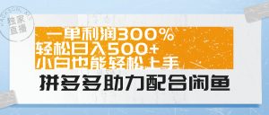 拼多多助力配合闲鱼 一单利润300% 轻松日入500+ 小白也能轻松上手！