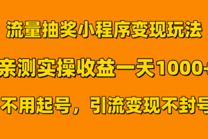 流量抽奖小程序变现玩法，亲测一天1000+不用起号当天见效