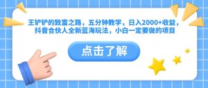 王铲铲的致富之路，五分钟教学，日入2000+收益，抖音合伙人全新蓝海玩法，小白一定要做的项目