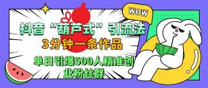 抖音“葫芦式”引流法，三分钟一条作品，单日引爆抖音500人精准创业粉丝群