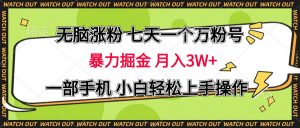 无脑涨粉 七天一个万粉号 暴力掘金 月入三万+，一部手机小白轻松上手操作