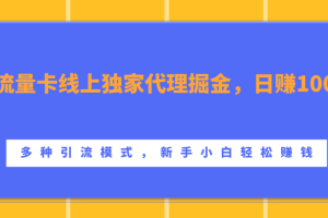 流量卡线上独家代理掘金，日赚1000+ ，多种引流模式，新手小白轻松赚钱