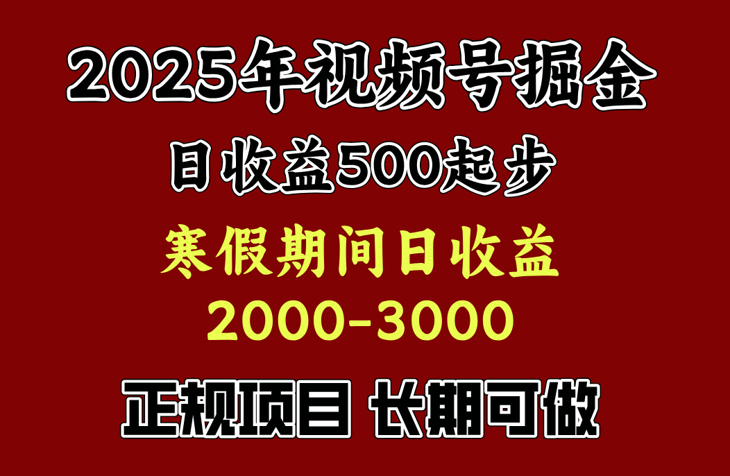 最新视频号项目，单账号日收益500起步，寒假期间日收益2000-3000左右，