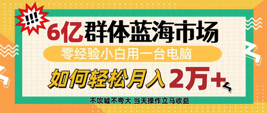 6亿群体蓝海市场，零经验小白用一台电脑，如何轻松月入2万+